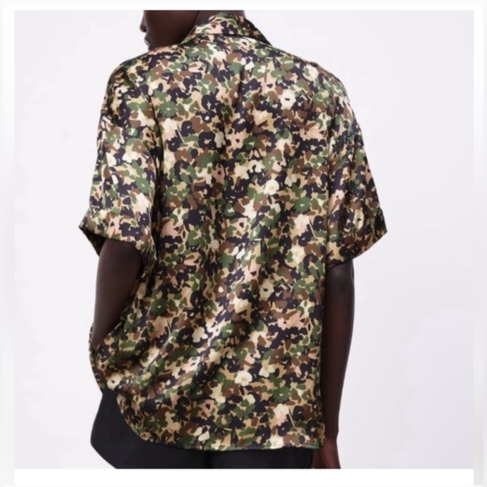Zara Camouflage Print Blouse - Green, Brown, Black‎ - Picture 4 of 10